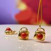 5Pcs, Aura Healing Gemstone Pendant with Golden Accents, Stylish Handmade Lock Shape Charms for Jewelry Making DIY Necklace Materials 9×10mm