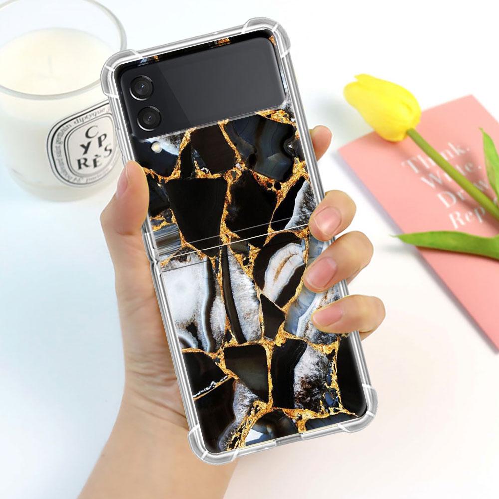 Luxury Case For Samsung Galaxy Z Flip 3 4 5G Funda Z Flip3 Clear PC Hard Shockproof Back Phone Coque Shell Marble