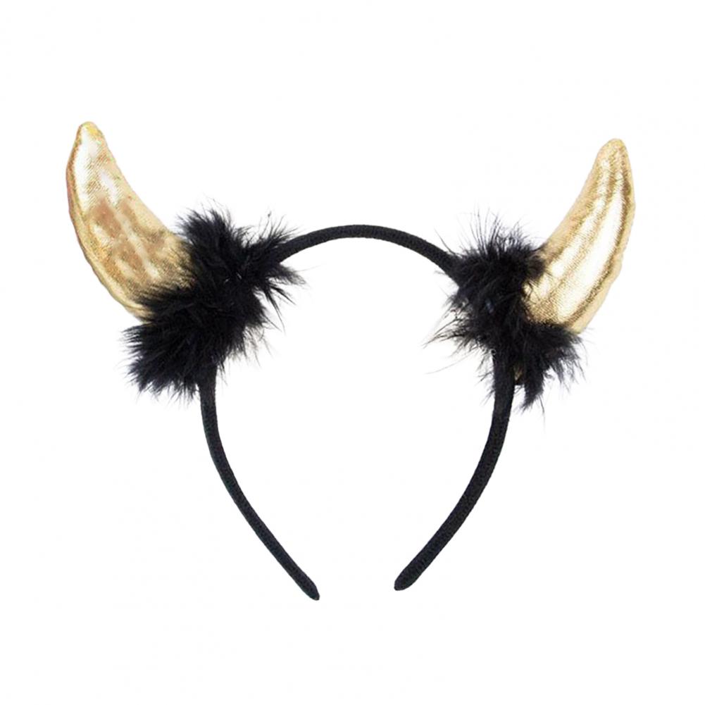 Devil Horn Decor Headband Plush Fabric Handmade Lightweight Elastic Design Hair Hoop Cosplay Parties Halloween Accessories