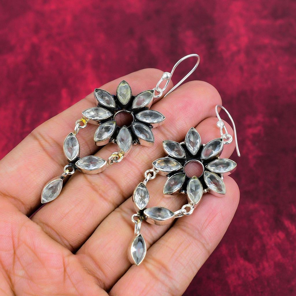 Weiße Topas 925er Massiv-Sterlingsilber Ohrringe, Handgefertigte Edelstein-Schmuckohrringe für den Hochzeitstag