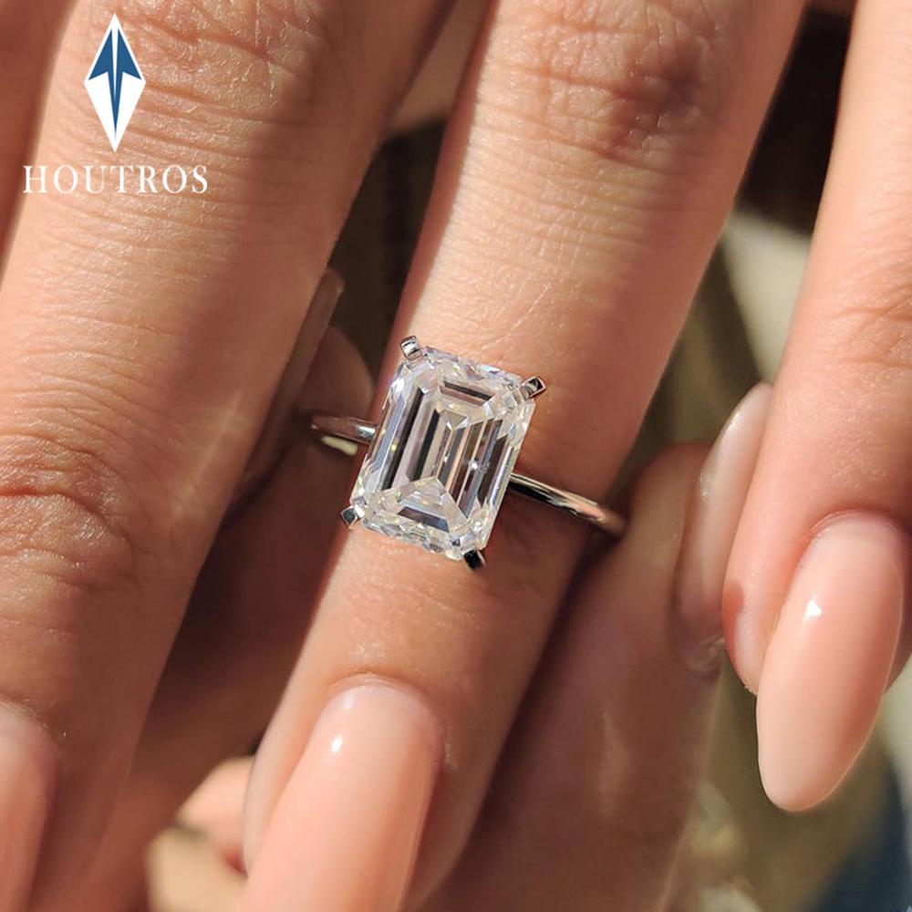 4CT Emerald Cut Solitaire Moissanite Ring GRA Certified 8x10mm Lab Diamond Engagement Wedding Bands for Women CopperJewelry