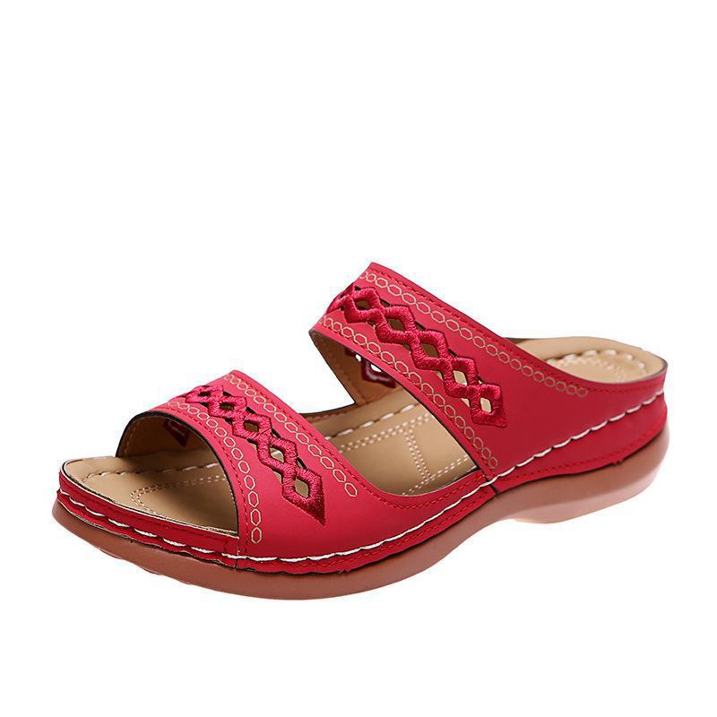2023 Retro Stitch Plus Size Non-slip Wedge Sandals - Women's One-Strap Slippers