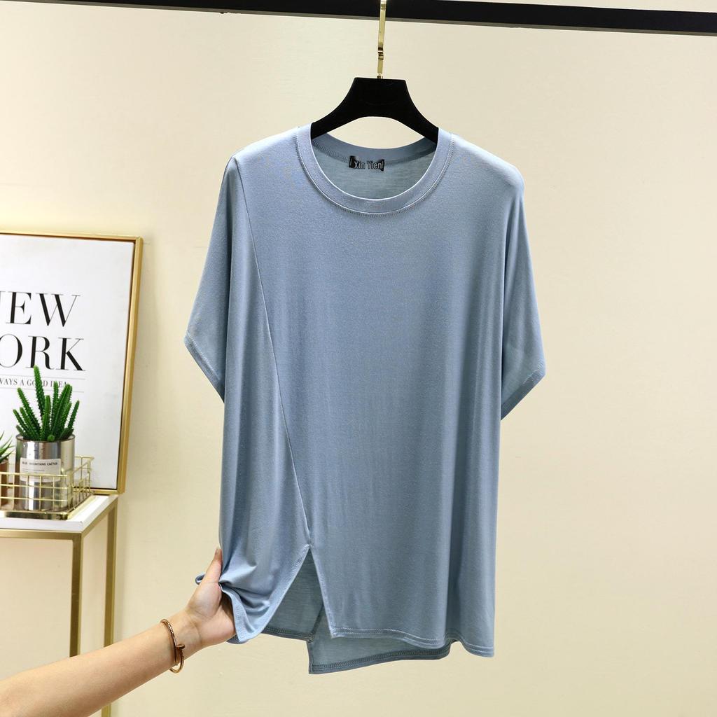Korean Style Women's Loose Fit Modal Short Sleeve Round Neck T-shirt