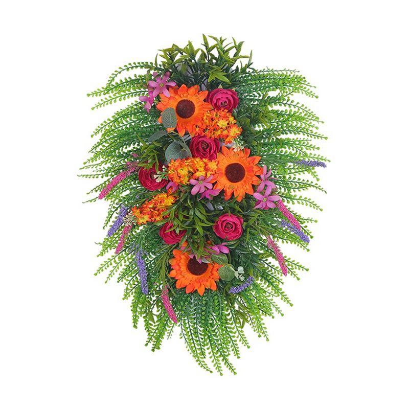 

AEE2-Spring Lavender Wreaths For Front Door, Artificial Spring Summer Door Wreaths With Wildflowers Leaf, Farmhouse Teardrop