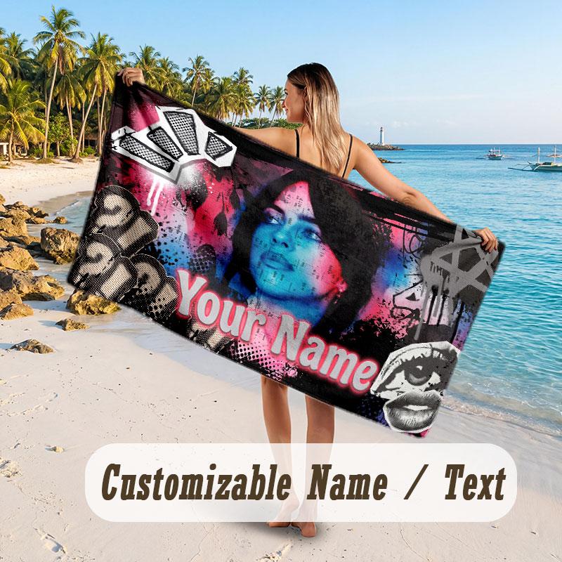 Custom Name Large Beach Towel,Billie Eilish Quick Absorbent Towel For Outdoor Travel Poolside