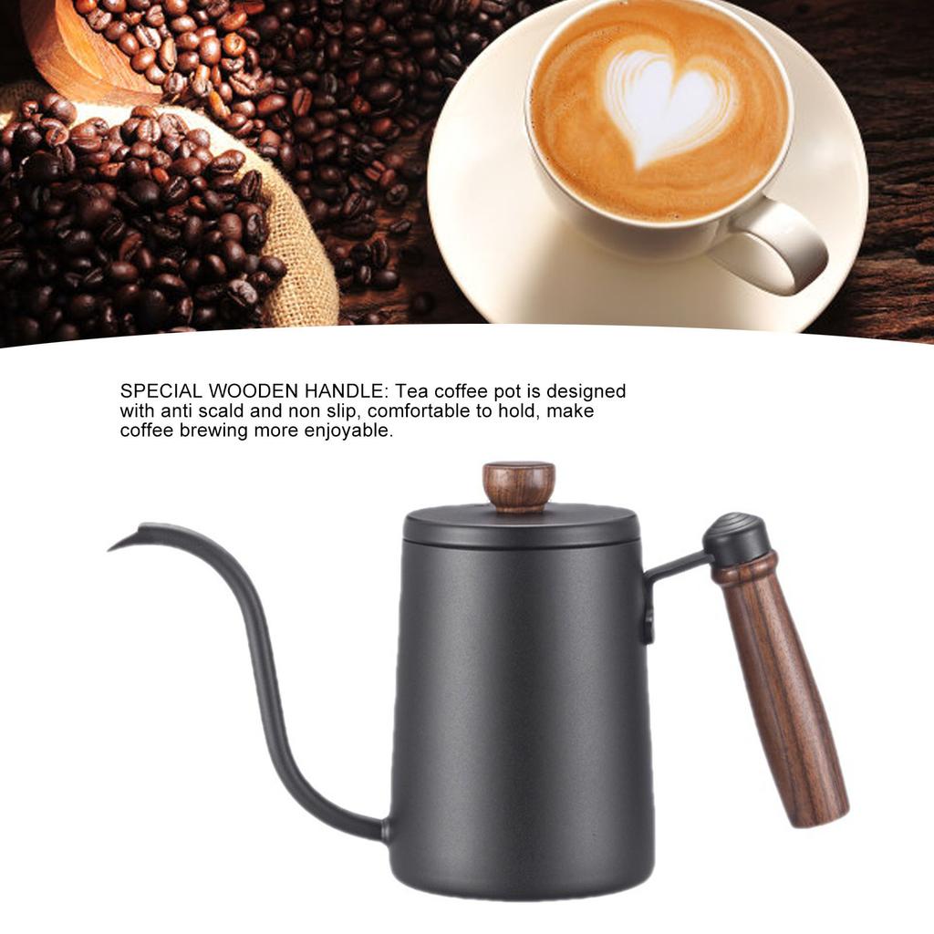 Ruční konvička na filtrovanou kávu Drip Coffee Kettle Dřevěná rukojeť Husí krk Nerezová ocel 304 Konvička Pour Over