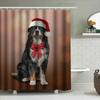 Christmas Santa Hat Bow Tie Dog Shower Curtain Decoration For Bathroom New Year Pet Portrait Print Waterproof Fabric Bath Mat Co