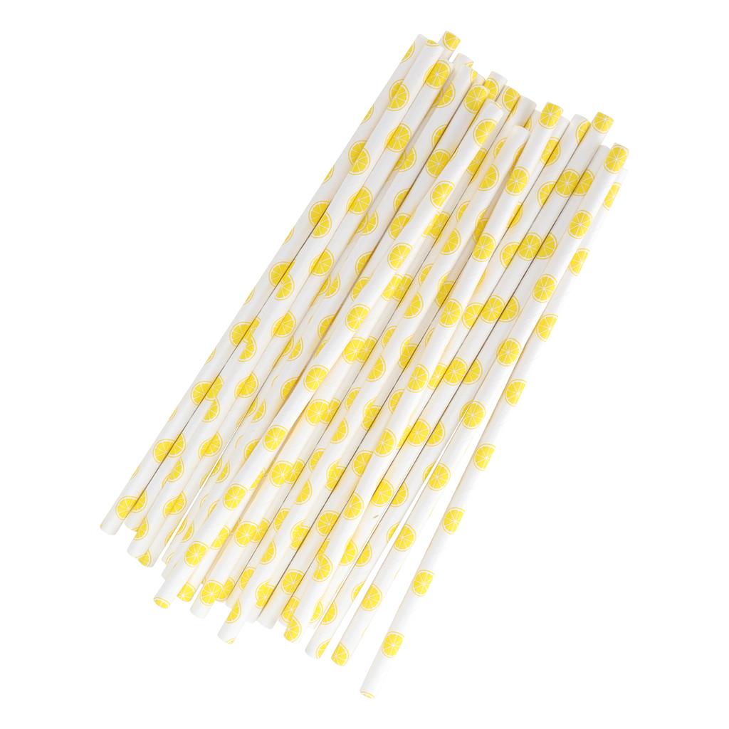50pcs Beverage Straws Fruit Pattern Biodegradable Paper Straws for Beach Party PicnicLemon