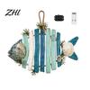 Retro Blue Wall Art Lighted Wooden Fish Hanging Decor, Rustic Nautical Fishing Wood Sculpture with LED Lights, Coastal Home Decorations Beach