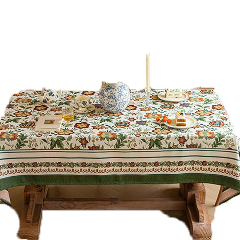 Vintage Embroidery Flower Embroidery Hemming Tablecloth French Pastoral Embroidery Table Cloth Rectangular Coffee Table Cover Tablecloth