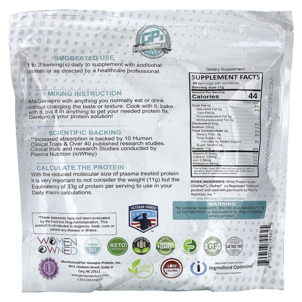 GENEPRO, Protein Solutions, unflavored, 495 g