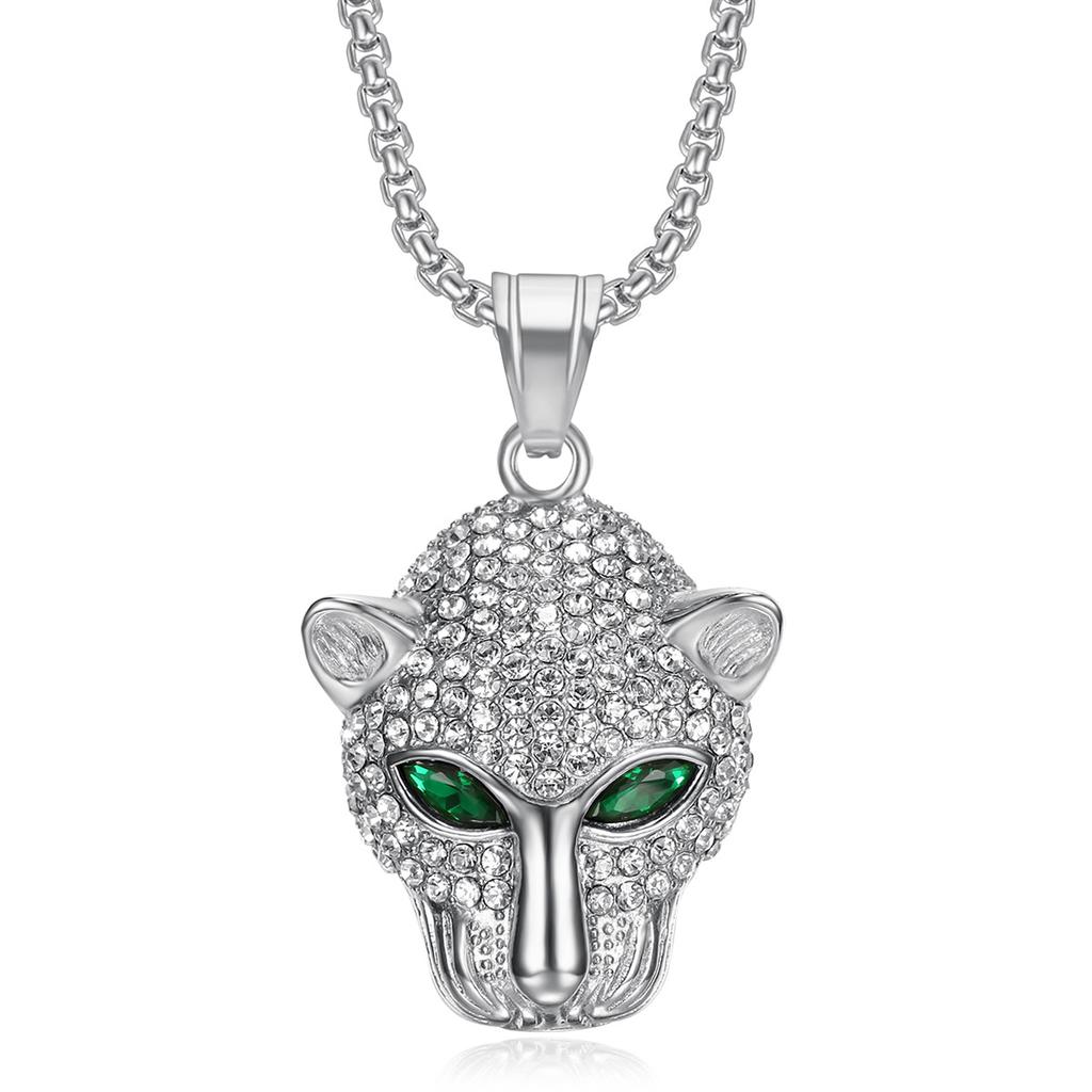 2026 Jewelry Inlaid with Zircon Men's Exquisite Jewelry Necklace Green Red Eyes Leopard Head Pendant Trendy Brand Jewelry Men's and Women's Necklace