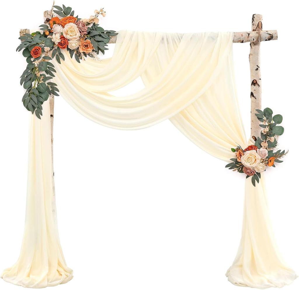 Wedding Arch Draping Fabric, 1 Panel 6/10M Champagne Sheer Backdrop Curtain Wedding Arch Decorations for Wedding Party Ceiling