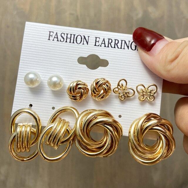 Fashion Pearl Hoop Earrings Set For Women Trendy Gold Butterfly Big Hoop Earrings Brincos Jewelry Gift