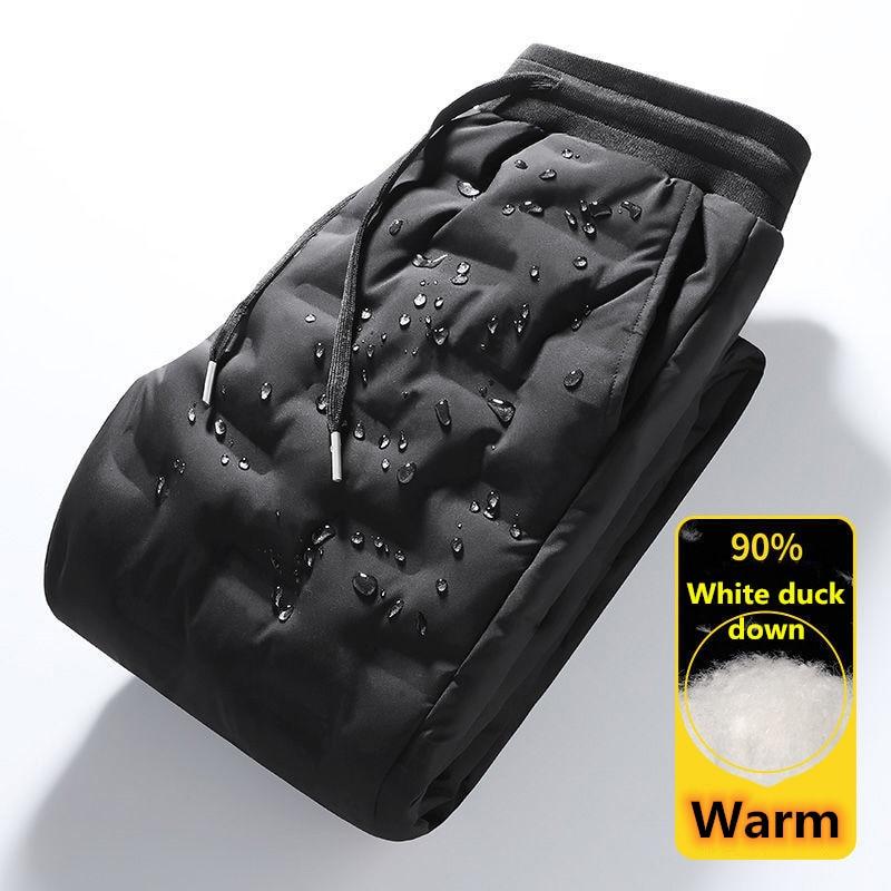 

Белые пуховые утепленные утолщенные зимние теплые пуховые брюки мужские спортивные штаны термопуховые брюки S чёрный