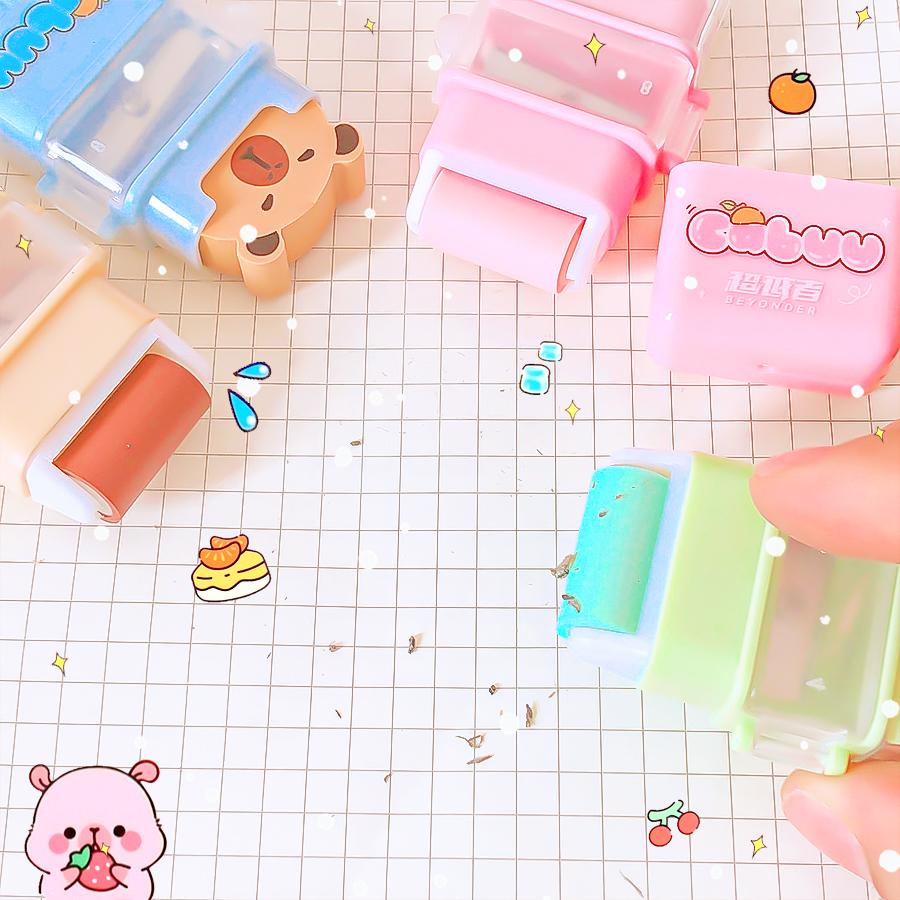 Aesthetic stationery back to school supplies Kawaii Stationery items capybara Erasers rubber cute Pencil sharpener