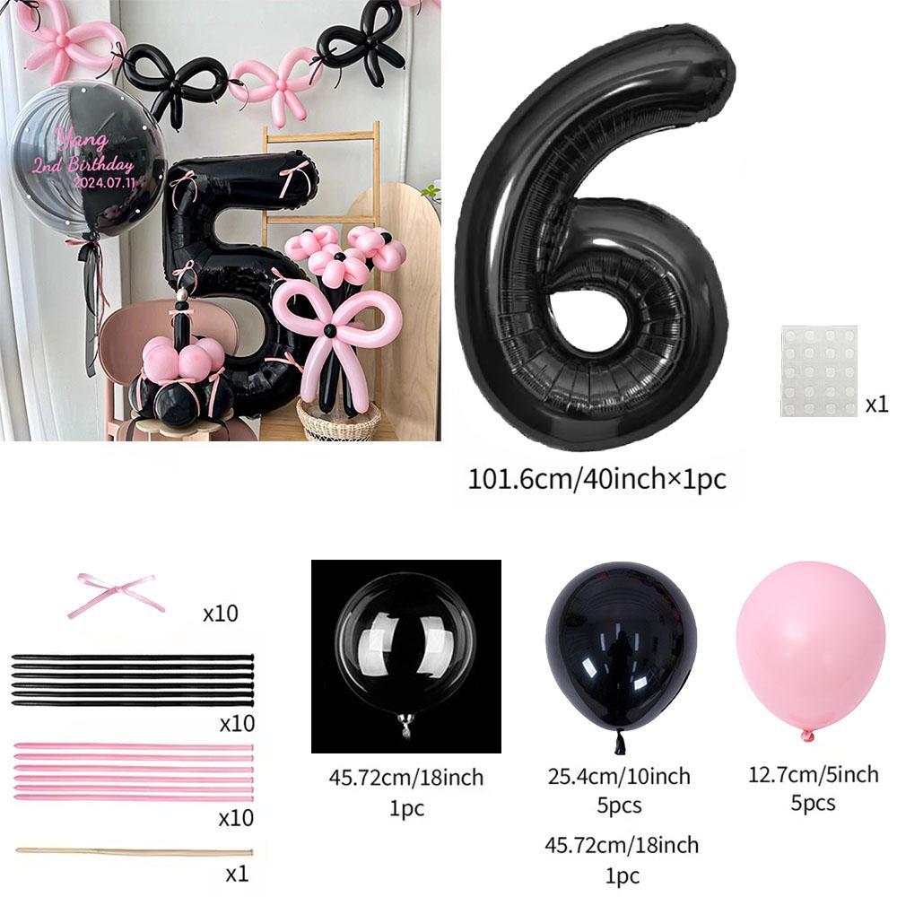 45 Pieces Pink Latex Balloon Black Number Balloon Set Pink Butterfly Birthday Party, Anniversary Decoration (0-9)