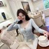 Women's Winter Style Sexy Fake Two-Piece Long-Sleeve Slimming Hollow Base Layer Top