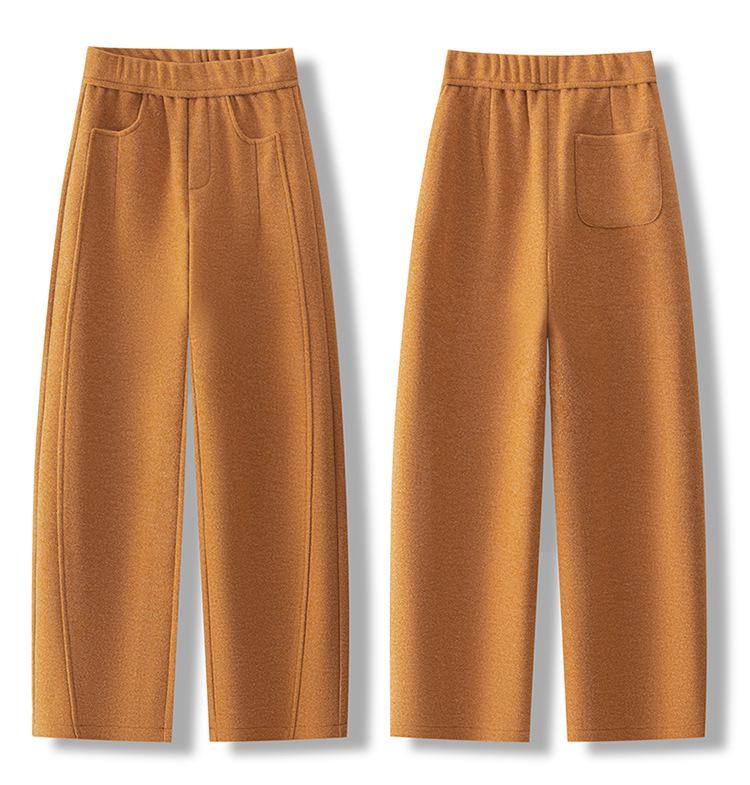 Women s Winter Orange Velvet Wool-Blend Loose Cropped Pants - Elastic Waist, Plus Size, Thickened Straight Leg. S