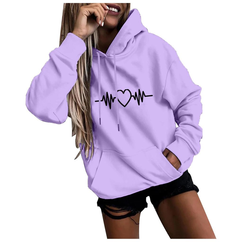 Kaixinjiuhao Women Fashion Casual Fun Print Hooded Sweatshirt Loose Sports Tops Pullover