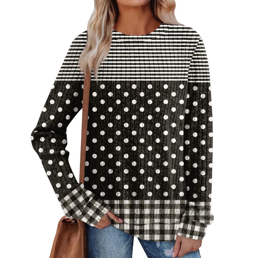 Women's Printed Lightweight Brushed-Cotton Round Neck Top