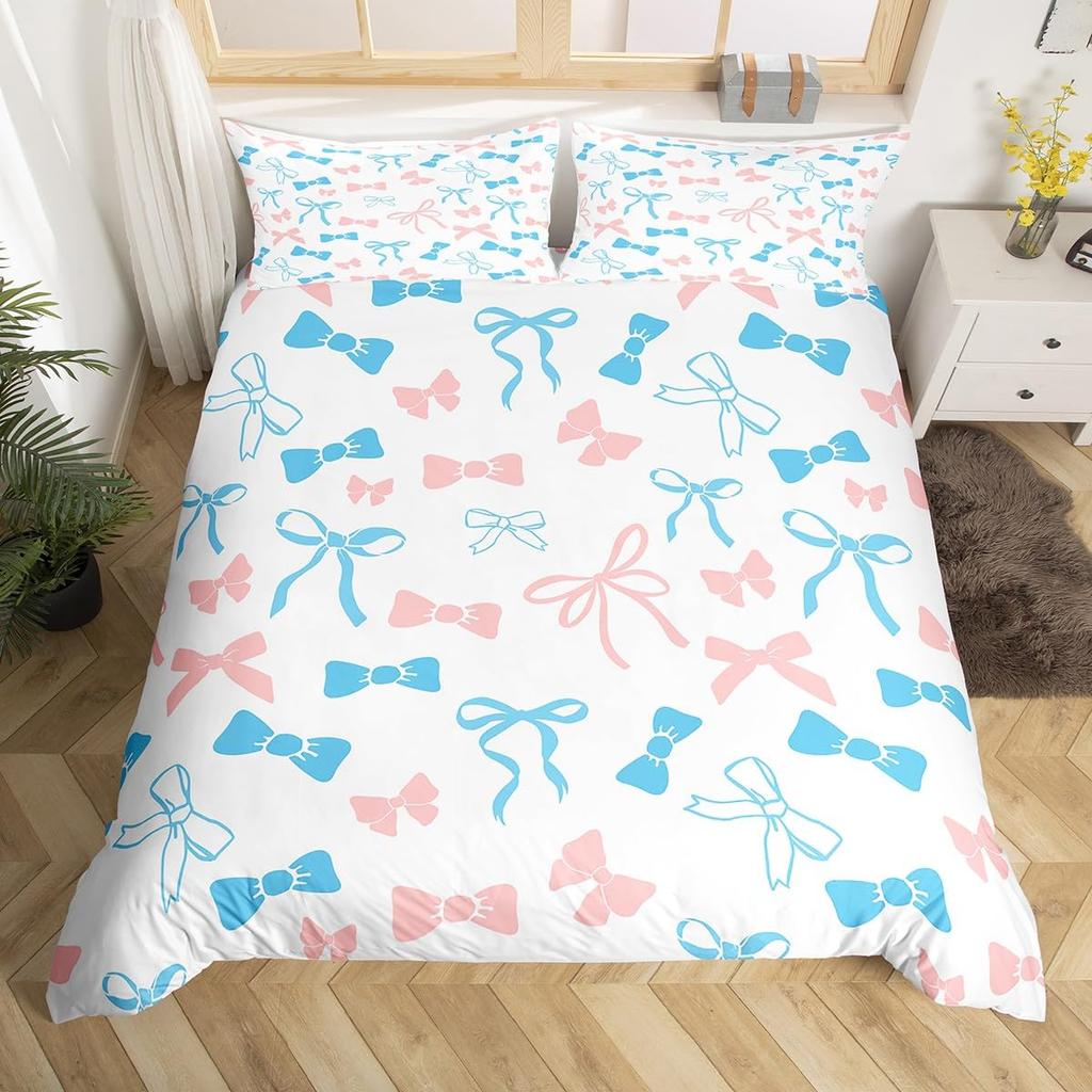 Princess Bowknot Duvet Cover Red Strawberry Polka Dots Bedding Set Hand Drawn Cartoon Comforter Cover Dreamy Fairy Quilt Cover