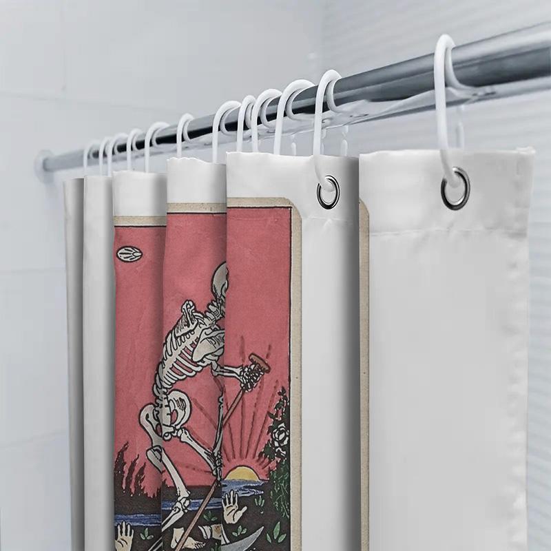 Gotisches Tods-Tarot Duschvorhang Dark Academia Wohnkultur Halloween Gruseliger Wandteppich Badezimmer-Set Vintage Ästhetik Raumteiler