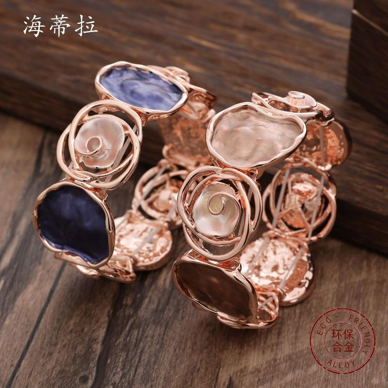 Color Painted Oil Geometric Rose Elastic Bracelet Premium Ladies Versatile Alloy Bracelet