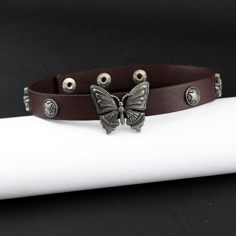 Meier Vintage y2k butterfly leather necklace - subculture choker
