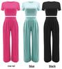 Crop Top & High Waist Loose Straight Leg Pants Set – Solid Color