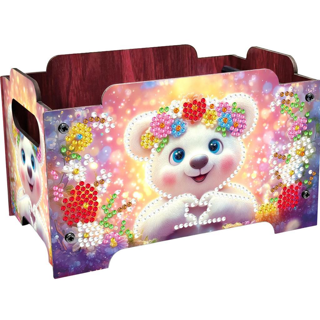 5D DIY Diamond Art Colored Pattern Wood Case Partial Drill Rhinestones Decorative Storage Box Wooden Crystal Storage Handbag Kit