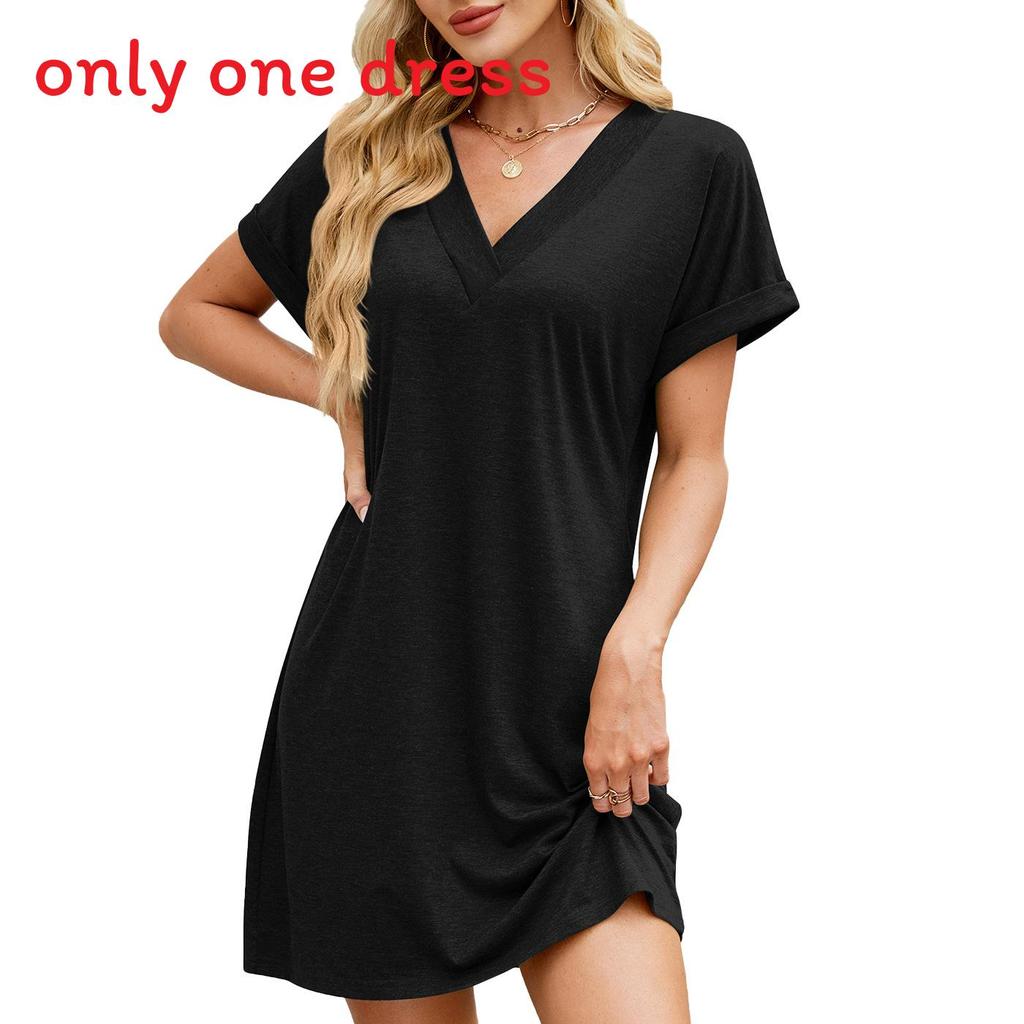 Knit Fabric Casual Dress With Vneck And Loose Fit For Spring 2025 Women