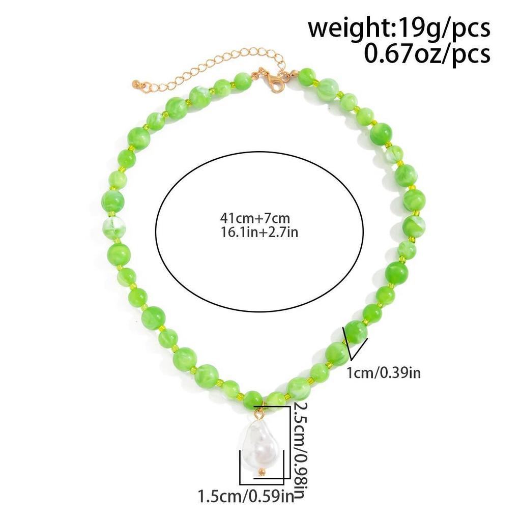 Salircon Exquisite Bohemia Green Glass Beads Choker Necklaces for Women Trendy Imitation Pearl Pendant Neck Accessories Jewelry