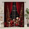 2pcs Christmas Tree Red Christmas Curtains Polyester, Rod Pocket Design for Living Room Bedroom Kitchen Decor -Machine Washable