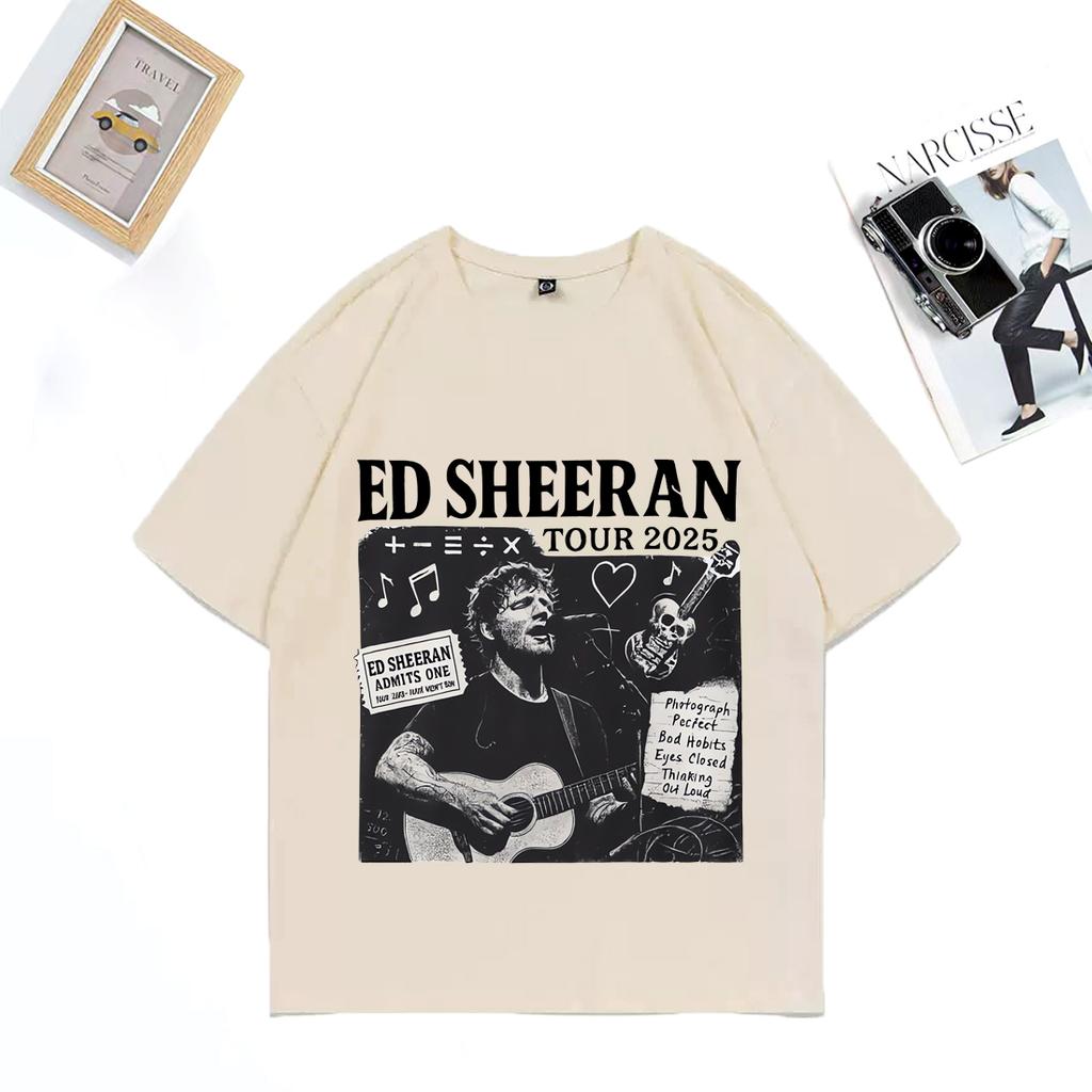 Ed Sheeran Tour 2025 Print TShirt Unisex WOMEN Vintage Casual Clothing Streetwear Oversized Cotton Throwback Short Sleeve Tshirts