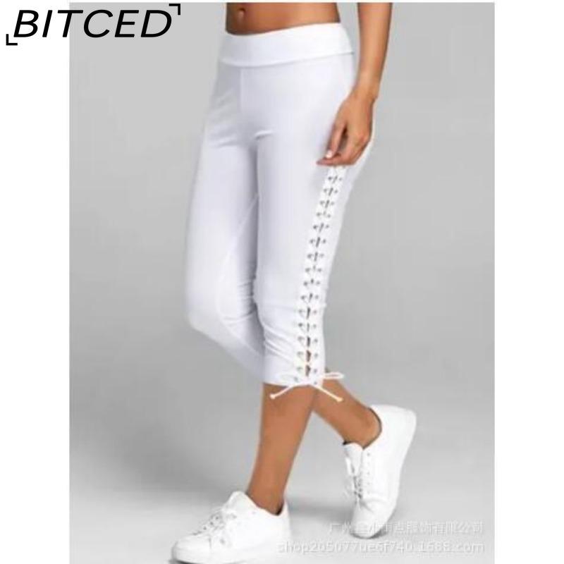 BITCED S-5XL Damen High Waist Cropped Hosen Elastische Bandage Leggings Nahtlose Fitness Sporthose Übergröße