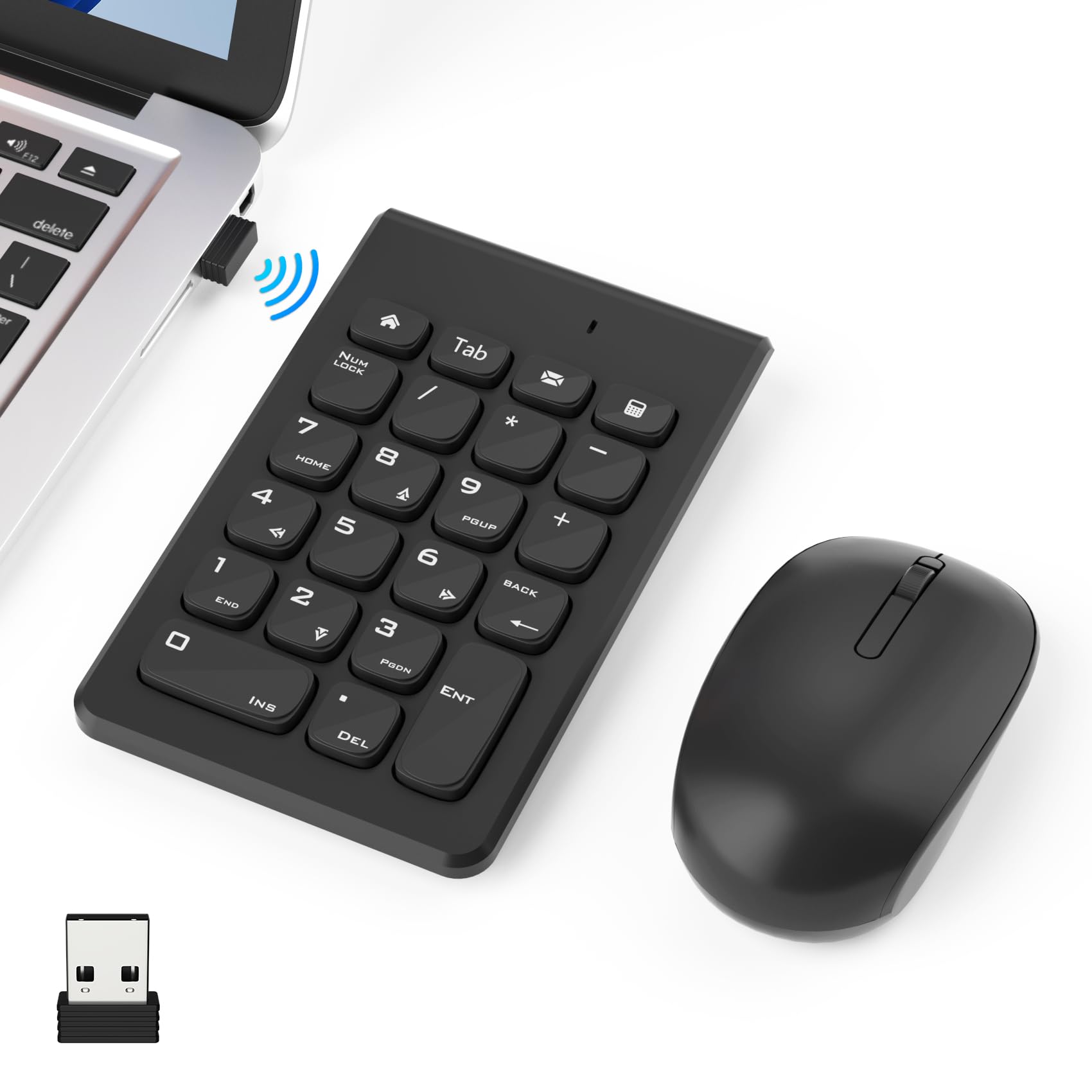

Wireless Numeric Keypad and Mouse Set with USB Wireless Keypad and Mouse Set Compatible with and Notebooks Easy Connection via a Single USB Port чорний