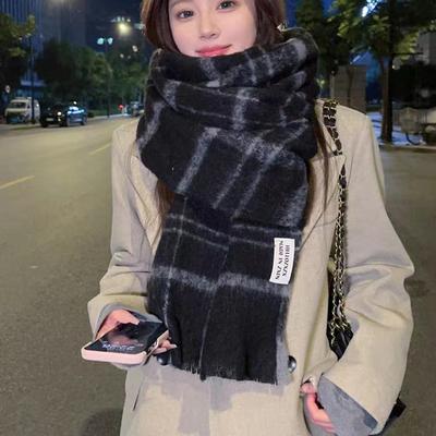 Women'S  Plaid Scarf Warm Scarf Plaid Soft Long Wrap Shawl Christmas Thickened Winter Neck Warm Knitted Scarf For Women
