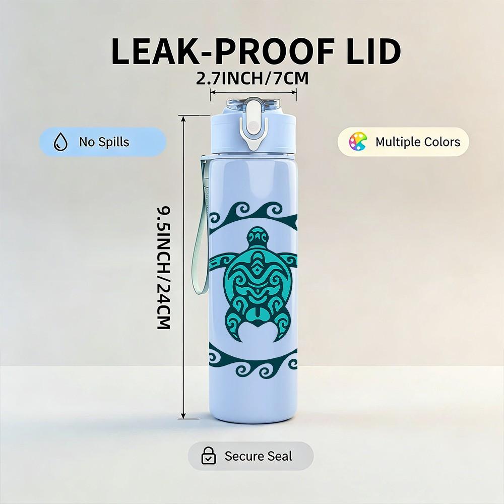 1PC Sea Turtle Circle Badge Print 750ml Color Plastic Sports Water Bottle Leakproof Flip Straw Lid Suitable for Sports Office Home Use