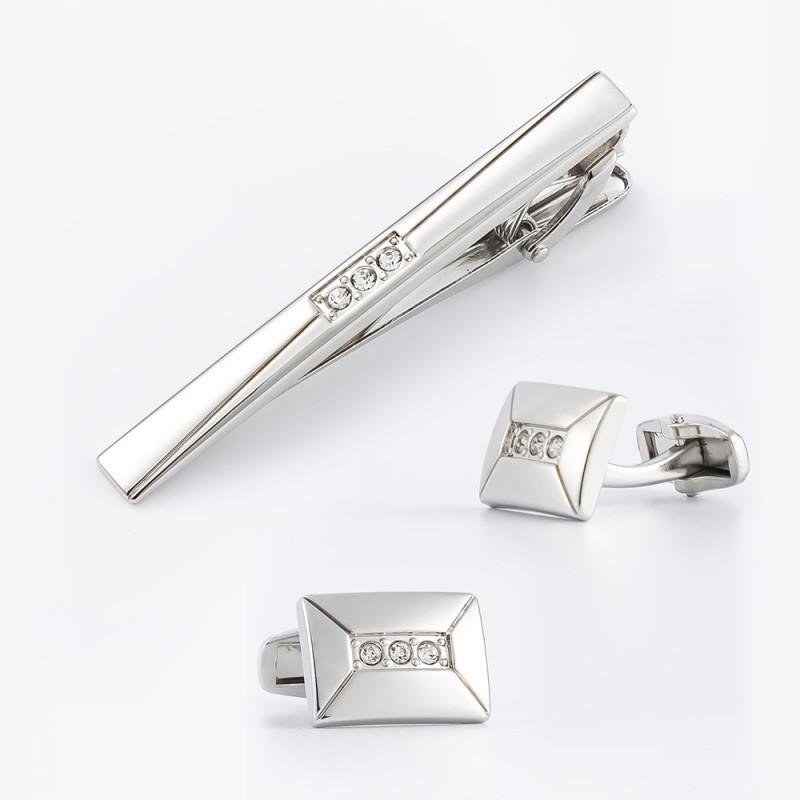 Electroplated Silver Diamond Alloy Cufflink Set Men STXC-0023
