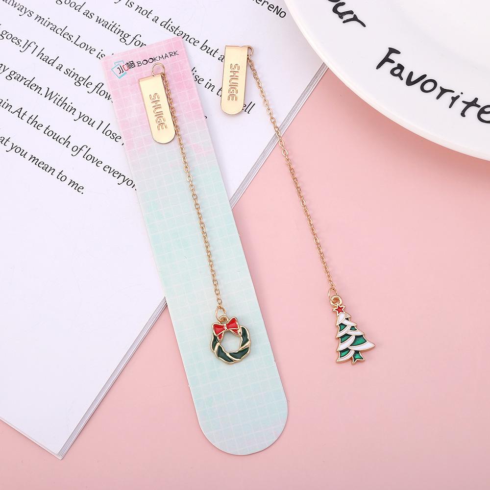1 Piece Cartoon Christmas Metal Santa Pendant Bookmark School Office Supplies Bookmarks Cute Stationery
