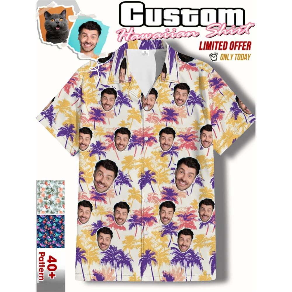 

Photo Face Team Hawaiian Man Shirts Coconut Tree Pattern Personalized Diy Face Beach Men Short Sleeve Aloha Shirts XL