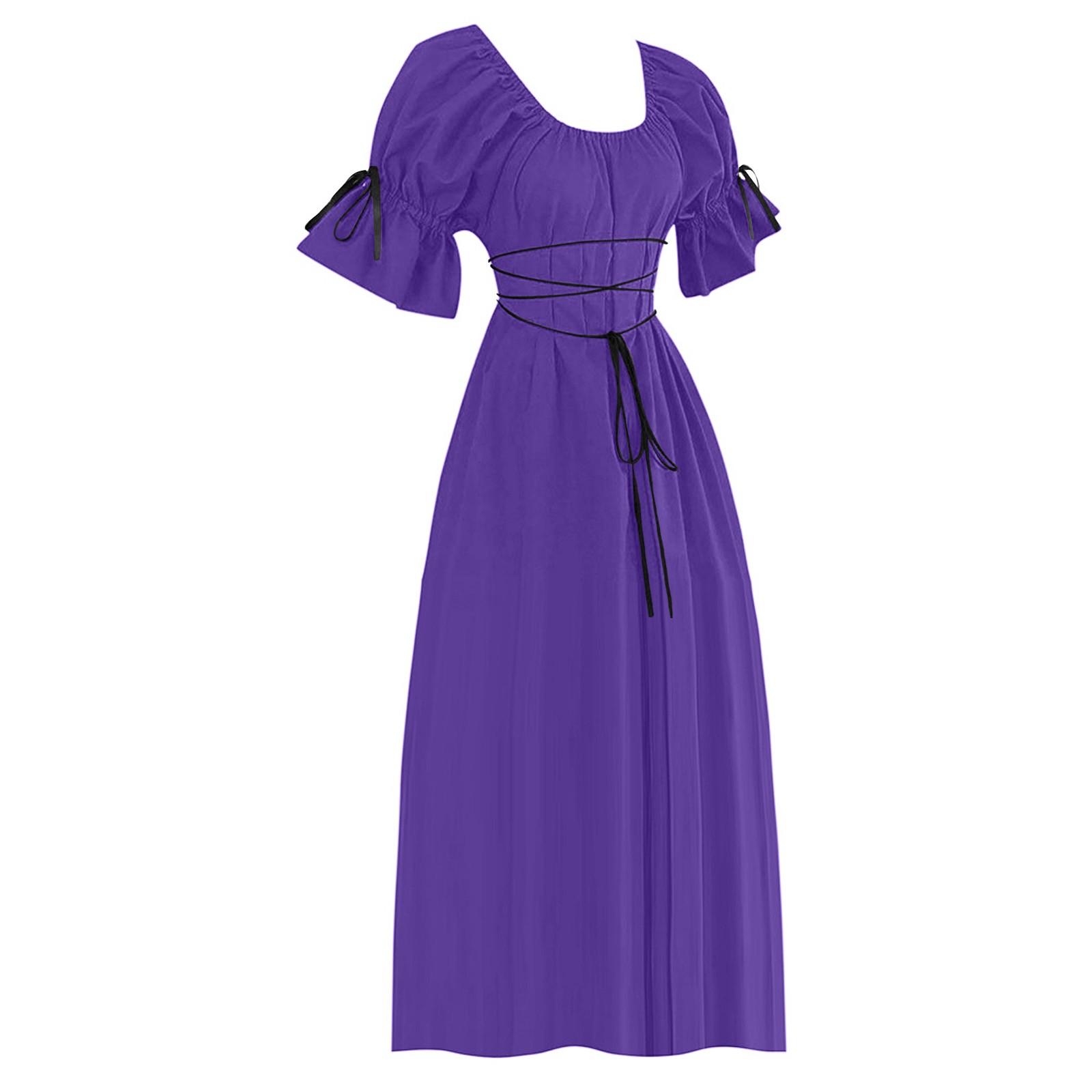 

Women s Vintage Short Petal Sleeve O-Neck Dress Cosplay Dress S фіолетовий