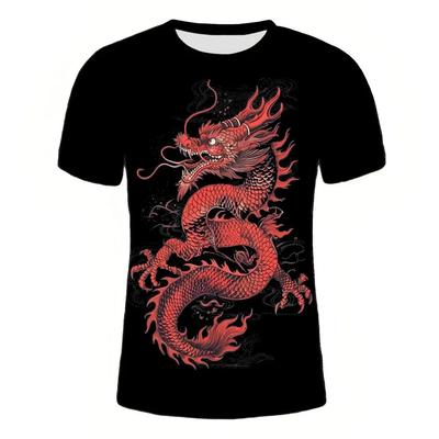Moda Verano 2025 Cuello Redondo Estampado 3D Patrón de Dragón Camiseta Estampada Digital Personalidad Casual Calle Talla Grande Top Holgado