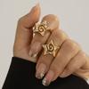 2Pcs Cold And Niche Three-Dimensional Star Shaped Ring, Personalized Open Mouth Design, Simple And Versatile Fashion Jewelry