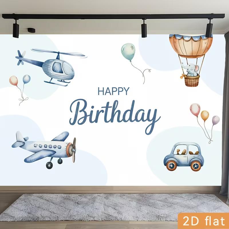 2D Boys Adventure Happy Birthday Backdrop Airplane Photography Background