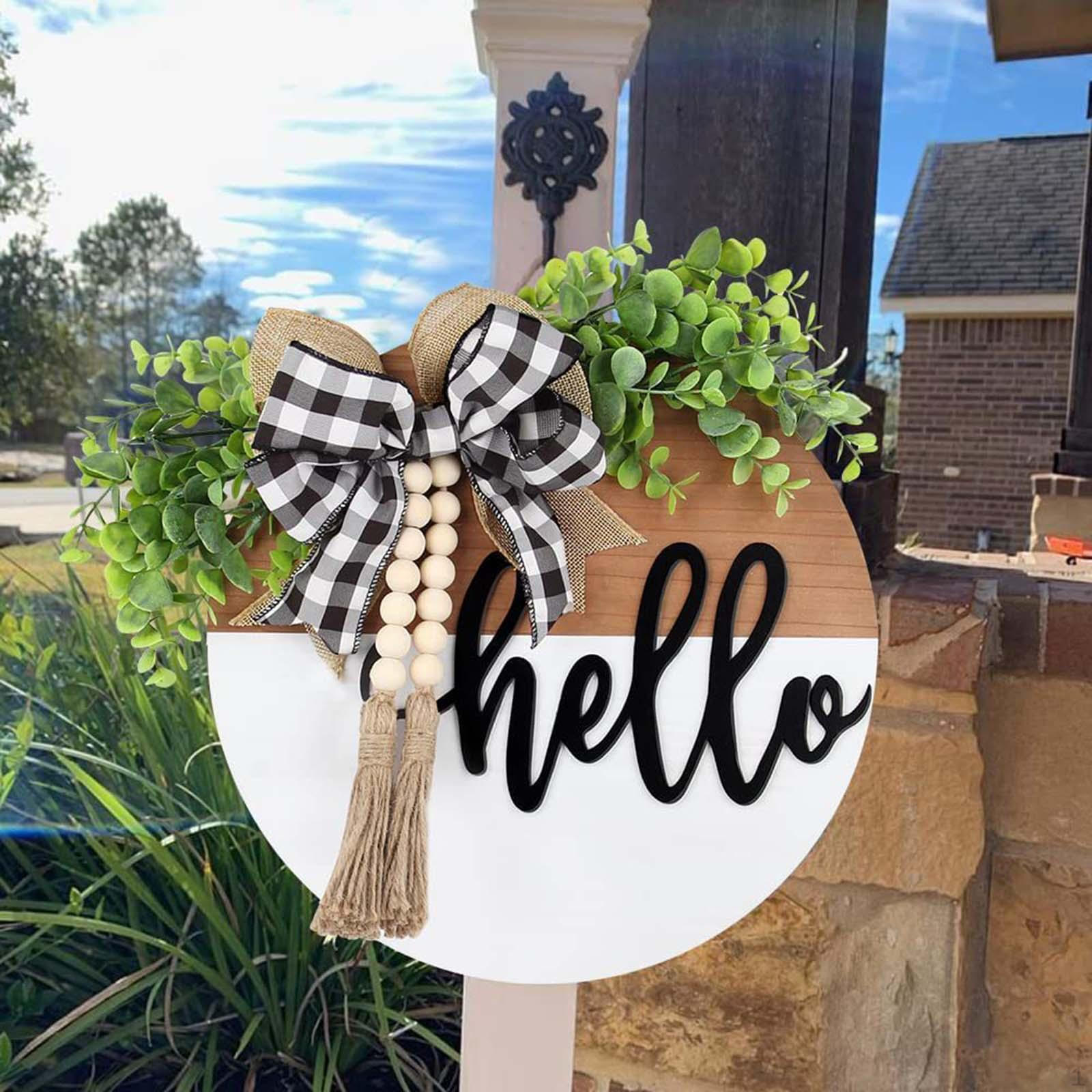

Decorative Door Signs 12inch Hanger Round Farmhouse Flower Wreath for Party Brown White