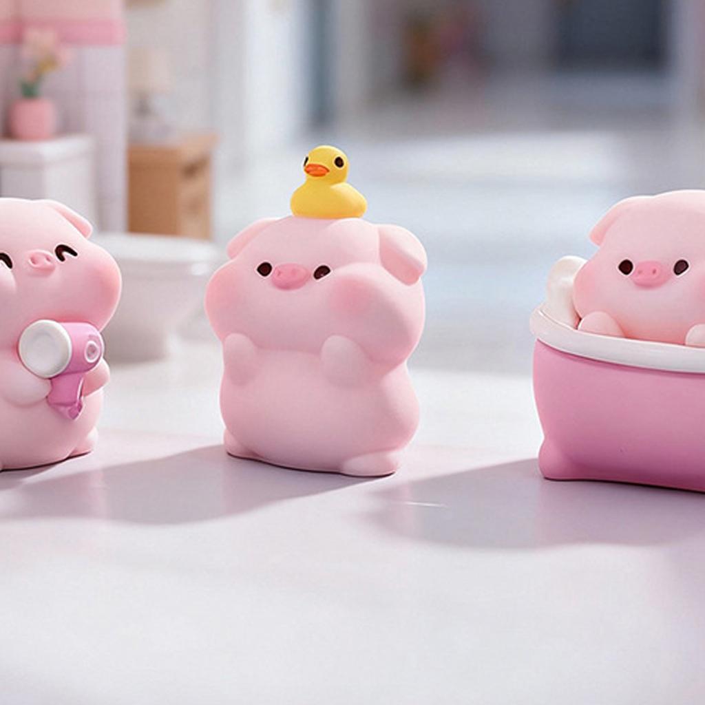 6Pcs Cartoon Bathing Pig Resin Miniature Figurines For DIY Enthusiasts Desktop Display Car Dashboard Decorative Ornaments