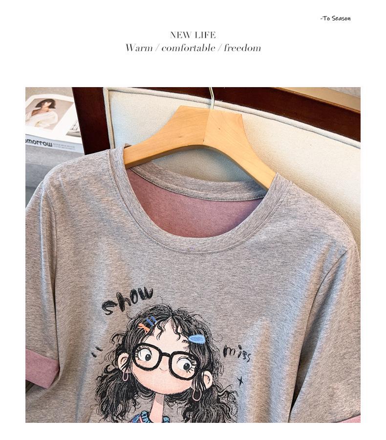 Plus Size Cartoon Print Round Neck T-shirt - Women’s Summer 2025 Fashion, Loose Fit, Short Sleeve, Versatile Style