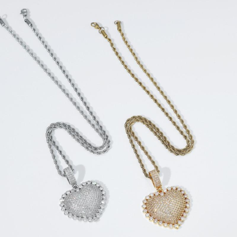 Iced Out Heart Pendant Necklace For Women Gold Plated Stainless Steel Hip Hop Jewelry